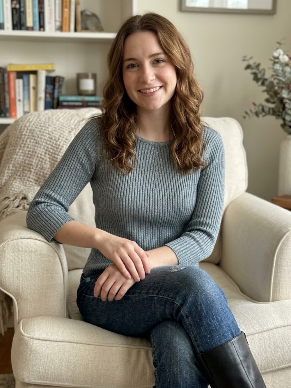 Ribbed Crewneck Sweater in Dusty Blue